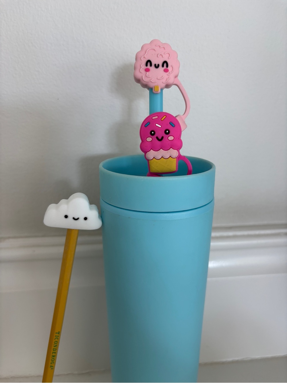 Straw and Pencil Topper Set of 3 - Cutie Cloud, Ice Cream, Cotton Candy - Picture 2 of 3